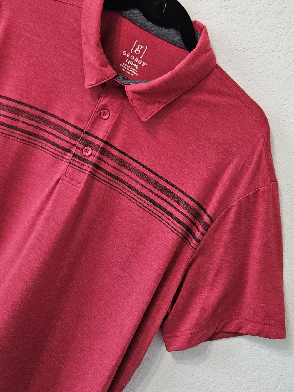 George Men’s Crimson Polo with Black Chest Stripes - Picture 2 of 5